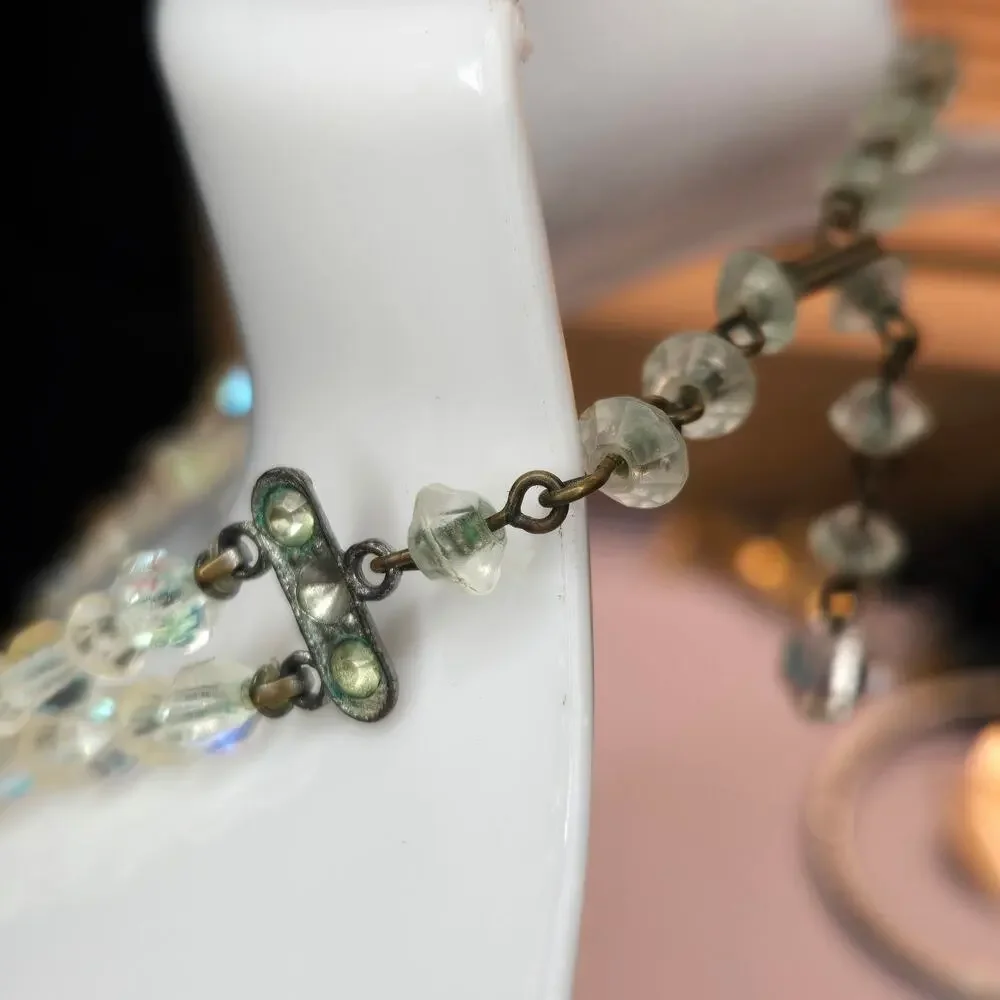 Vintage 1950s Aurora Borealis Crystal Double Strand Necklace Graduated Bead